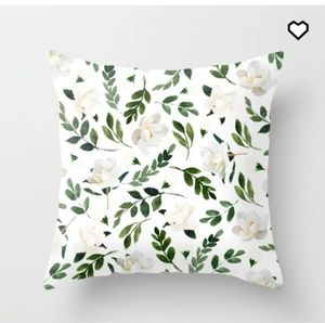 Four White And Green Floral 18x18 Pillow Covers